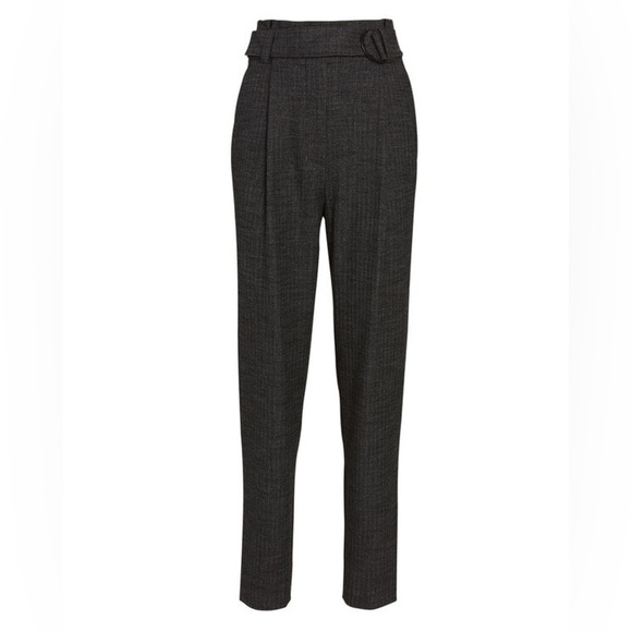 A.L.C. Women's 10 Diego Paperbag Trousers Belted Tapered Leg Grey Stripe Metalli - Picture 3 of 16
